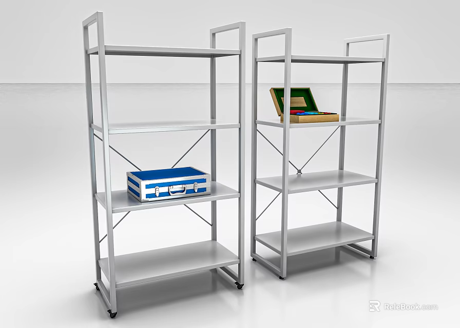 Practical Metal Shelving Units With Multiple Shelves Blue White Box And Books 3d model 