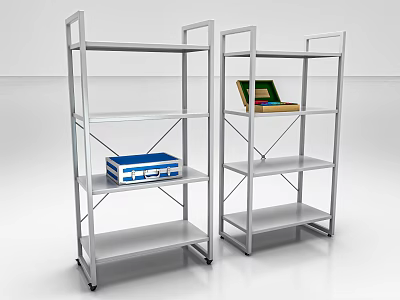 Practical Metal Shelving Units With Multiple Shelves Blue White Box And Books 3d model