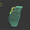 Green Striped Ceramic Vase With Curved Handle And Gold Accents For Home Decor