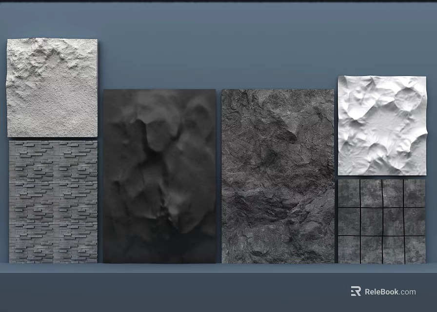 Different Decorative Wall Texture Samples With Stone Brick Embossed Patterns 3d model 