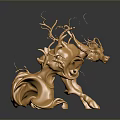 Golden Game And Movie Character Sculptural Design With Mythical Fluid Dynamic Structure