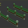 Brick Pillar Iron Railings 3D Model With White Top Decorations