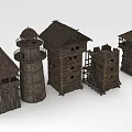 Various Medieval Wooden Towers With Different Roofs Windows And Stairs Design