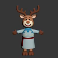 Cartoon Deer Characters In Traditional Outfits With Blue Patterns And Red Sash Smiling Open Arms