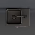 Modern Minimalist Square Gray Washbasin with Black Countertop Faucet and Towel Rack