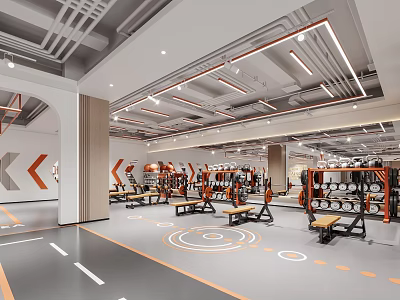 Spacious Modern Gym Interior With Fitness Equipment 3d model