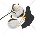 Elegant Tableware Set With Gold Cutlery Gray Napkin White Black Plates And Protea Flower