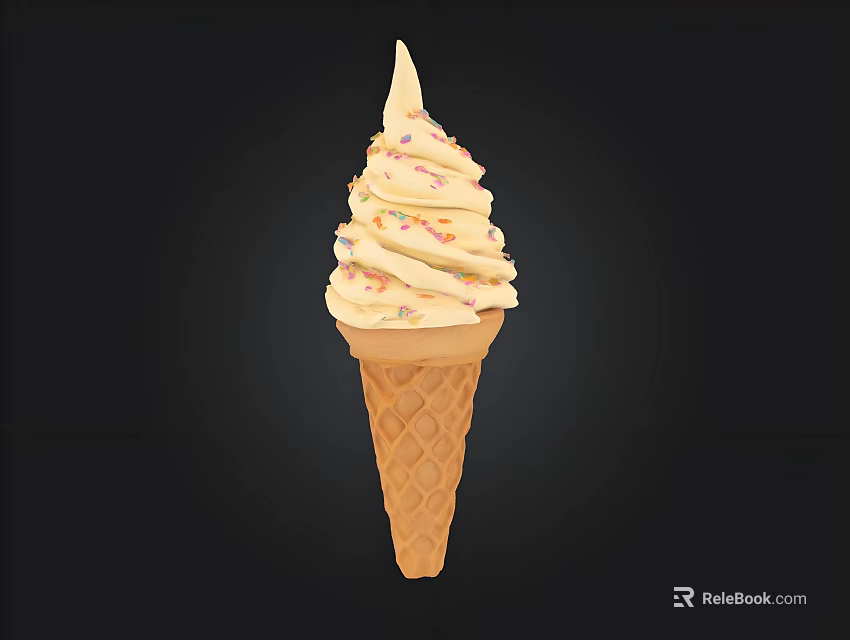 Creamy Vanilla Ice Cream Cone Topped With Whipped Cream And Colorful Sprinkles 3d model 