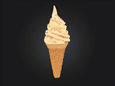 Creamy Vanilla Ice Cream Cone Topped With Whipped Cream And Colorful Sprinkles 3d model