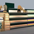 Supermarket Grocery Shelves Display Multiple Layers Of Various Products And Wicker Baskets