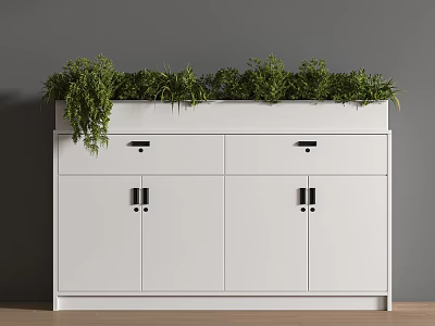 Stylish White Cabinet With Green Plants On Top For Indoor Decor 3d model
