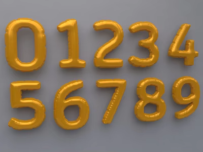 Golden Number Balloons Digits 0 Through 9 For Festive Party Decorations 3d model