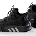 Pair Of Black Sports Shoes With White Stripes And Modern Design