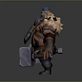 Muscular Bearded Warrior Character With Fur Trimmed Clothing And Two Large Hammers In Fantasy Style