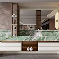 Luxury Modern Bathroom Vanity With Green Marble Countertop White Cabinet And Large Mirror