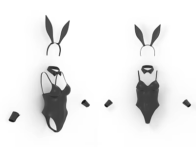 Stylish Black Bodysuit With Bunny Ears Headband And Choker Accessories 3d model