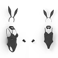 Stylish Black Bodysuit With Bunny Ears Headband And Choker Accessories