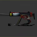 Tactical Assault Rifle With Red Black Yellow Design Barrel Magazines And Blueprints
