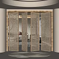 Modern Folding Door With Wooden Frame And Textured Glass Panels For Interior Space