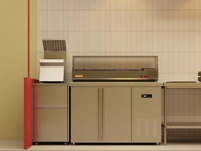 Stainless Steel Commercial Kitchen Equipment Including Glass Display Cabinet Storage Units And Workbench 3d model