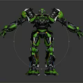 Green And Black Mechanical Robot With Futuristic Design And 3D Rendered Armor Parts