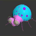Turquoise And Pink Polka Dot Insect Toy With Large Shiny Eyes And Reflection