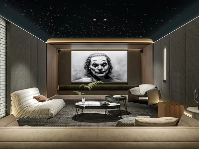 Modern Home Theater Room With Starry Ceiling Large Screen And Comfortable Seating Furniture 3d model