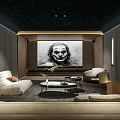 Modern Home Theater Room With Starry Ceiling Large Screen And Comfortable Seating Furniture