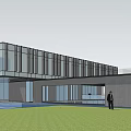 Modern Office Building Exterior With Glass Curtain Wall Steel Structure And Entrance Area
