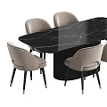 Elegant Dining Table Set With Black Marble Top And Light Gray Upholstered Chairs 3d model