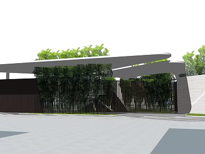 Contemporary Entrance Gate Design Featuring Vertical Greenery And Canopy Structure 3d model