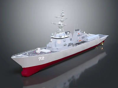 Modern Naval Destroyer Warship With Number 72 White Hull Red Bottom Superstructure And Radar System 3d model