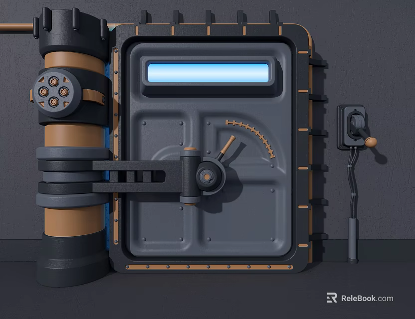 Industrial Mechanical Device With Metal Panel Blue Illuminated Screen And Control Handle 3d model 
