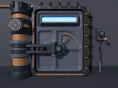 Industrial Mechanical Device With Metal Panel Blue Illuminated Screen And Control Handle 3d model