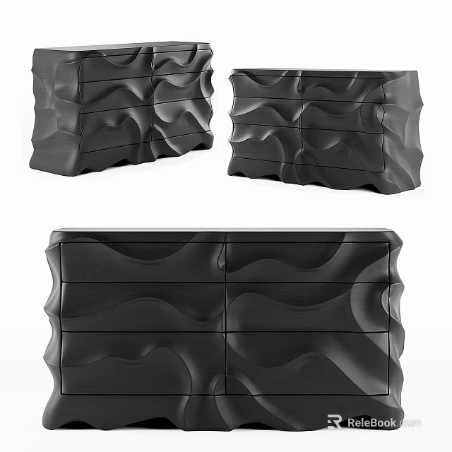 Modern Black Decorative Cabinet with Wave Pattern Design for Contemporary Interior Spaces 3d model