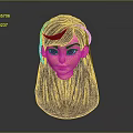Cute Cartoon Character Head With Purple Long Hair 3D Model Design