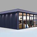 Modern Supermarket Department Store Exterior With Glass Windows Shelves Product Displays And Vertical Striped Walls