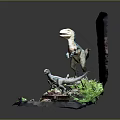 Multiple Detailed Realistic Dinosaur Models on Display Stand with Lush Forest Scene