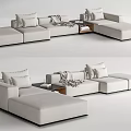Modern Sectional Sofa with Light Colored Upholstery Soft Pillows Throw Blanket and Side Table 3d model