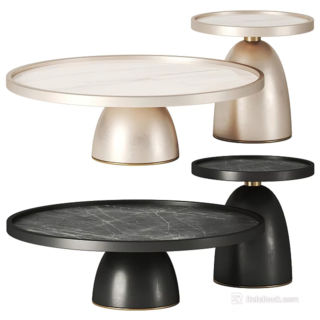 Modern Coffee Tables With Wooden And Marble Tops And Gold Black Base Designs 3d model 
