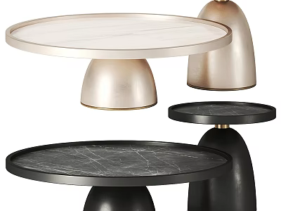 Modern Coffee Tables With Wooden And Marble Tops And Gold Black Base Designs 3d model