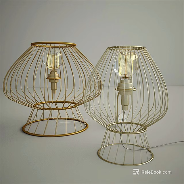 Modern Wire Frame Table Lamps With Gold And Silver Finish And Exposed Bulbs 3d model 