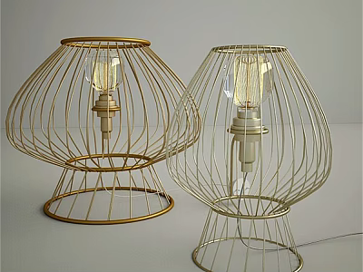 Modern Wire Frame Table Lamps With Gold And Silver Finish And Exposed Bulbs 3d model