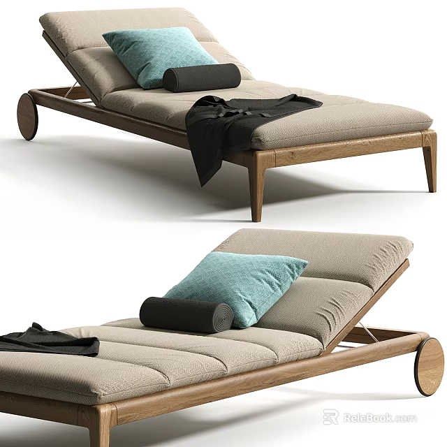 Modern Lounge Sofa Set With Wooden Frame Beige Upholstery Blue Black Pillows And Blanket 3d model 