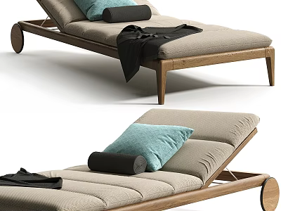 Modern Lounge Sofa Set With Wooden Frame Beige Upholstery Blue Black Pillows And Blanket 3d model