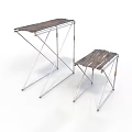 Two Simple Minimalist Tables With Metal Frames And Wooden Tops
