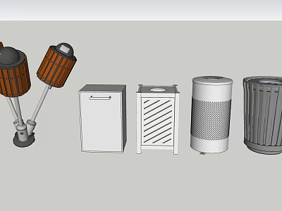 Public Trash Bins Featuring Various Designs And Materials Including Wooden Metal Mesh For Public Facilities 3d model