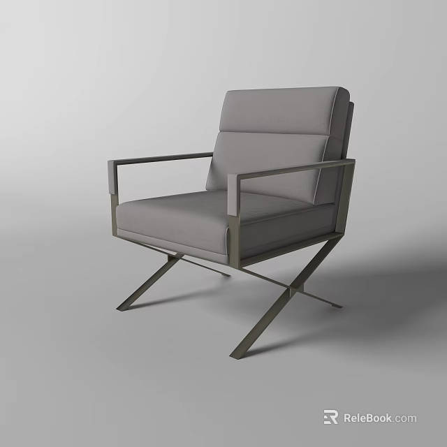Modern Gray Upholstered Accent Chair With Metal Frame And Comfortable Armrests 3d model 