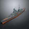 3D Warship Model Displaying Side View Gray and Orange Hull Multiple Gun Turrets and Superstructure 3d model