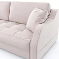 Beige Fabric Upholstered Sofa With Modern Design And Comfortable Pillows 3d model